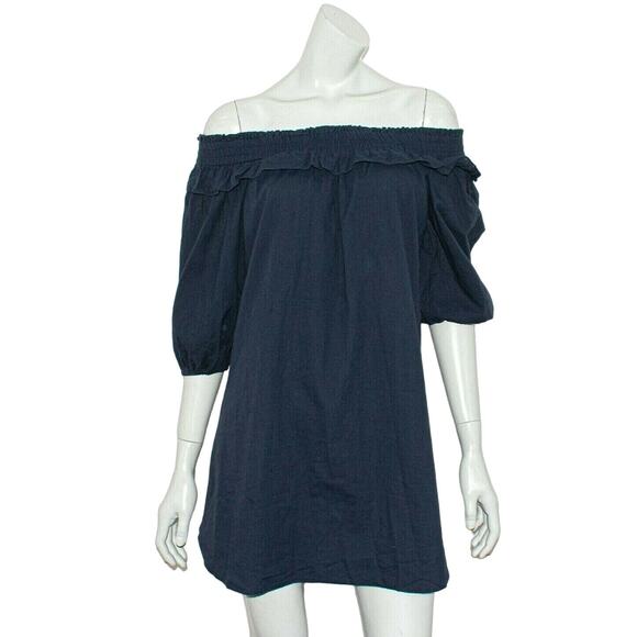 MISA Los Angeles Off Shoulder Mini Dress Blue Cotton size Medium - Picture 1 of 8